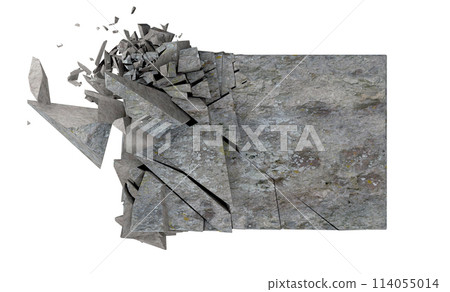 Broken shape and stone or cement block. 114055014