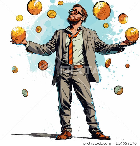 Vector illustration of a man juggling balls. Businessman juggling balls. 114055176