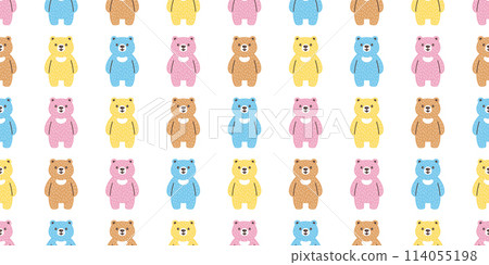 bear polar seamless pattern smile teddy doll vector pet cartoon doodle gift wrapping paper tile background repeat wallpaper scarf isolated illustration design 114055198