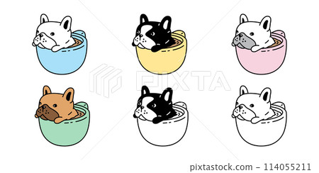 dog vector french bulldog coffee cup icon cartoon character hot tea puppy pet toy doodle symbol illustration clip art isolated design 114055211