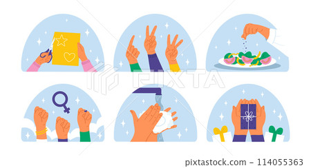 Hand drawn hand gestures compositions Hand drawn hand gestures compositions 114055363