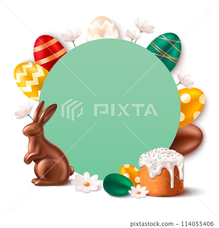 Happy Easter frame in realistic design 114055406