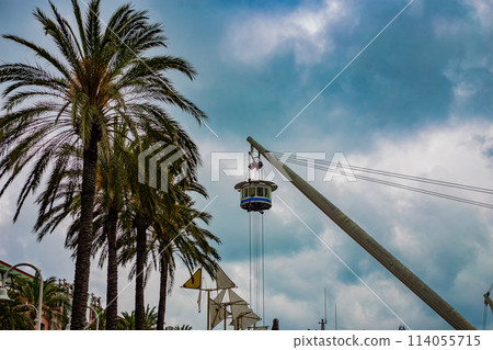 Genova, Liguria, Italy. Sculptural elevator for short trips, similar to a crane. Cabins offer panoramic views of the city and harbor 114055715