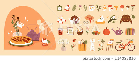 Cottage core elements in flat design 114055836