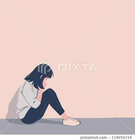 A girl is sitting on the floor with her hands on her knees A girl is sitting on the floor with her hands on her knees 114056154