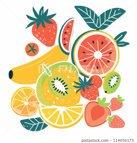 Fruit vector illustration. Hand drawn doodle fruits. Vector illustration. Fruit vector illustration. Hand drawn doodle fruits. Vector illustration. 114056173