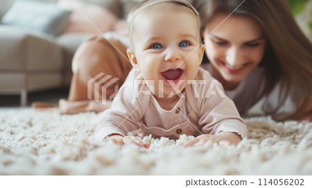 媽媽和她的孩子微笑 114056202