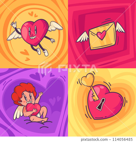 Hand drawn cartoon groovy love illustration Hand drawn cartoon groovy love illustration 114056485