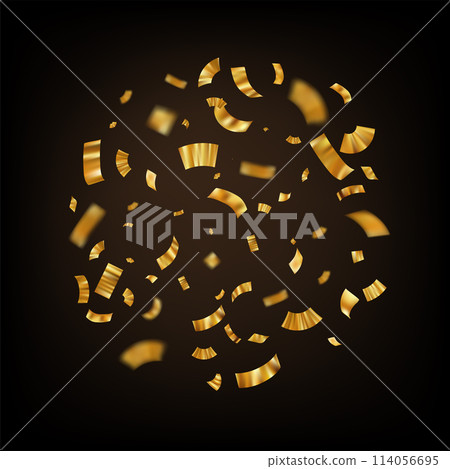 Golden confetti. Explosion of gold ribbon particles. Festive falling glitter. Golden confetti. Explosion of gold ribbon particles. Festive falling glitter. 114056695