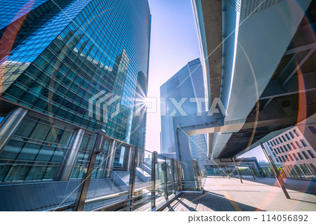 Tokyo cityscape in Japan Morning light...Summer-like sunshine and blue skies overlooking the Shiodome office district, etc. = April 28th 114056892
