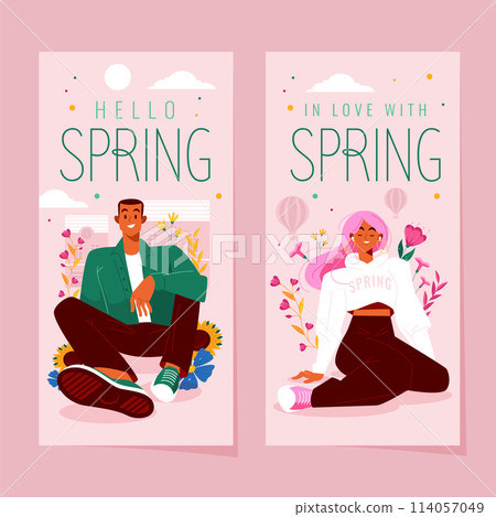 Hand drawn floral spring 114057049