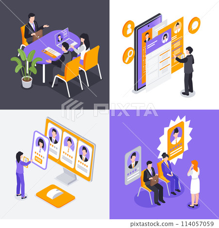 Recruiting agency isometric cartoon composition set 114057059