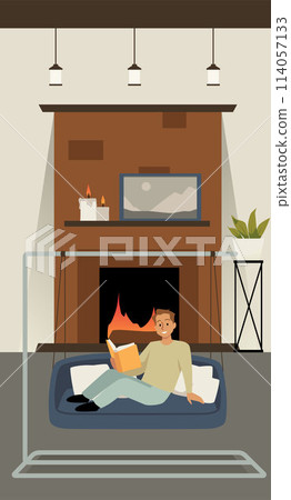 Stylish home with hanging sofa. Leisure time. Vector illustration. 114057133