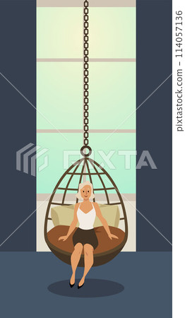 Vector illustration on the background of an interior with a window and a modern egg-shaped armchair 114057136