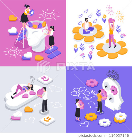 Mental health illustrations in isometric view Mental health illustrations in isometric view 114057146