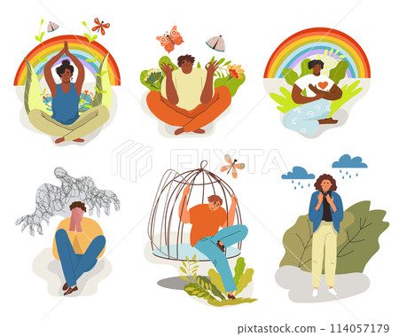 Mental health compositions in hand drawn style 114057179