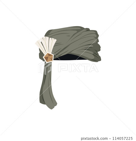 Illustration of an oriental turban with a brooch detail on the side. Illustration of an oriental turban with a brooch detail on the side. 114057225