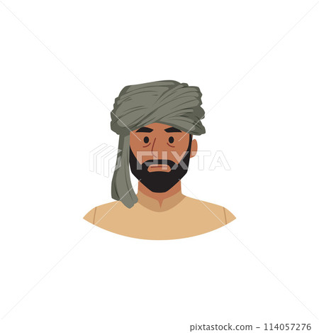 Bearded man wearing turban icon - close-up, isolated background. Bearded man wearing turban icon - close-up, isolated background. 114057276