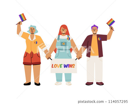 Love Wins banner and Pride flags vector illustration Love Wins banner and Pride flags vector illustration 114057295