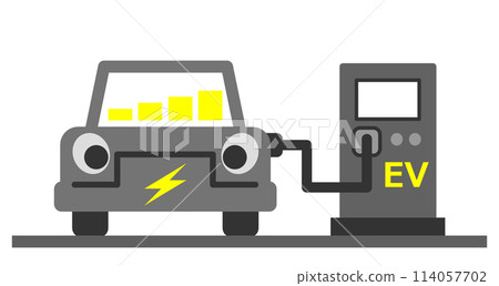 Illustration of an electric car charging at an EV station Illustration of an electric car charging at an EV station 114057702