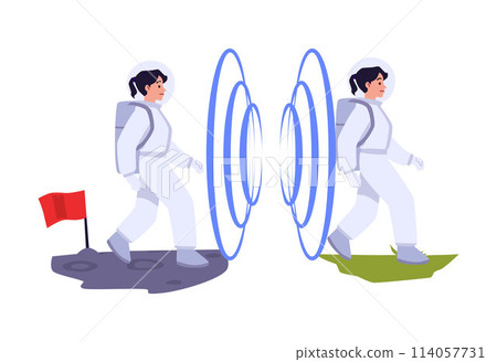 Astronaut lunar to earth teleportation vector illustration Astronaut lunar to earth teleportation vector illustration 114057731