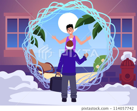 Fantasy winter to summer teleportation vector illustration 114057742