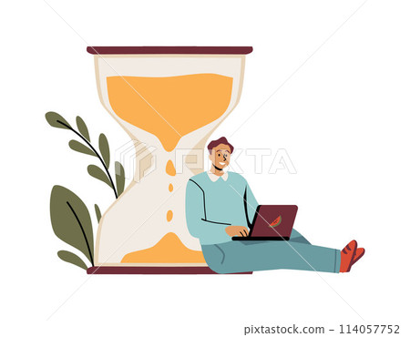 A vector image dedicated to improving the skills of young people shows a young guy with laptops 114057752