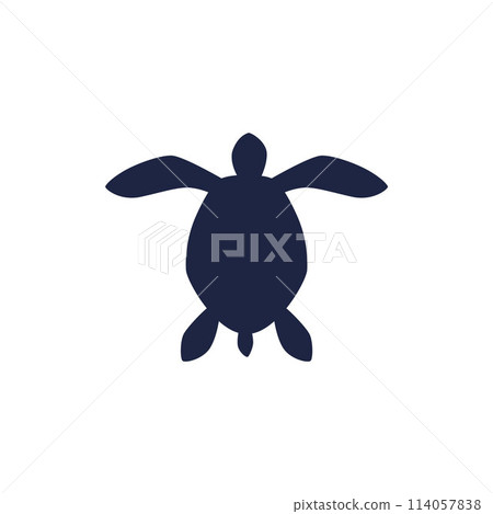 Vector image of a dark blue silhouette of a sea turtle top view on a white background 114057838