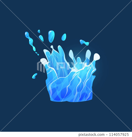 Vector icon of water with blue splashes, waves and drops on a blue background Vector icon of water with blue splashes, waves and drops on a blue background 114057925