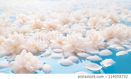 浪漫的背景,色彩柔和,花朵漂浮在水中 浪漫的背景,色彩柔和,花朵漂浮在水中 114058732