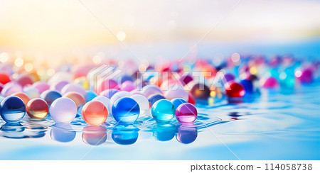 Retro pop background of water and colorful glass balls 114058738