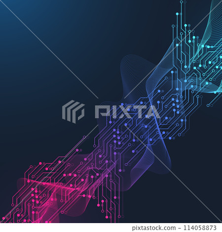 Abstract background with technology circuit board texture. Modern electronic motherboard texture. Engineering and communication concept for header, web banner, website, presentation. 114058873