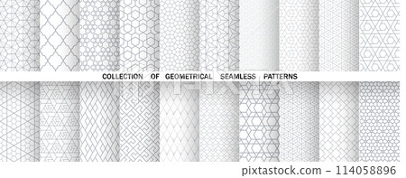 Geometric set of seamless gray and white patterns. Simple vector graphics 114058896