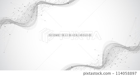 Abstract tech network connection dots. Digital technology and big data analysis background. White background with plexus lines. Geometric background with abstract mesh 114058897