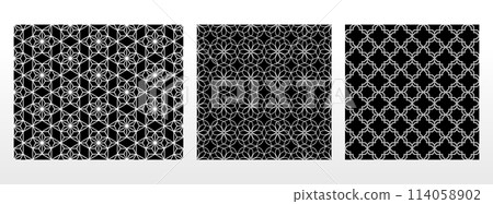 Geometric set of seamless black and white patterns. Simple vector graphics. 114058902