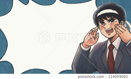 戴著頭帶的辦公室工作人員大聲喊叫的插圖橫幅 114059082