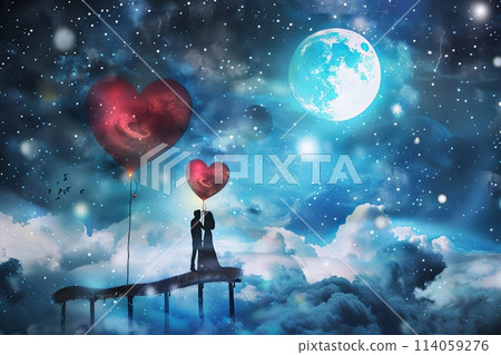 couple kissing love Dreams are my reality, cartoon illustration 114059276