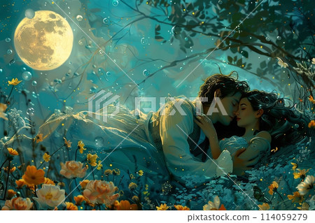 couple kissing love Dreams are my reality, cartoon illustration 114059279