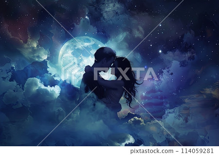 couple kissing love Dreams are my reality, cartoon illustration couple kissing love Dreams are my reality, cartoon illustration 114059281