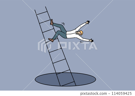 Loser man falls from career ladder into abyss, risking injury due to careless actions 114059425
