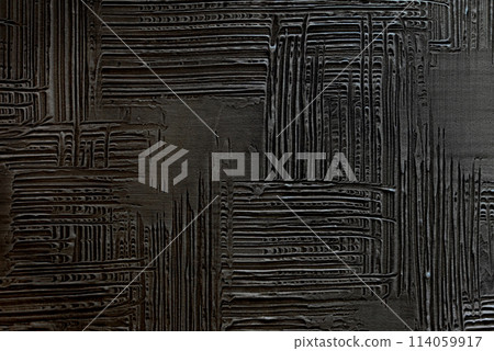 Pattern of black decorative and textured plaster. Construction and finishing materials for repairs of walls in apartments, houses and offices. Background and texture for design and decoration. Pattern of black decorative and textured plaster. Construction and finishing materials for repairs of walls in apartments, houses and offices. Background and texture for design and decoration. 114059917