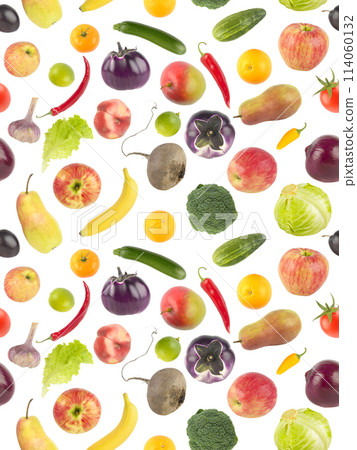 Big set fresh fruits and vegetables isolated on white. Seamless pattern. Big set fresh fruits and vegetables isolated on white. Seamless pattern. 114060132