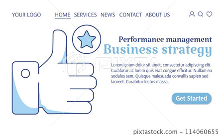 Assessing the quality of work like a business strategy, thumbs up. Performance management, professional development, career growth. Vector template for web, banner, landing page, website, startup. 114060655