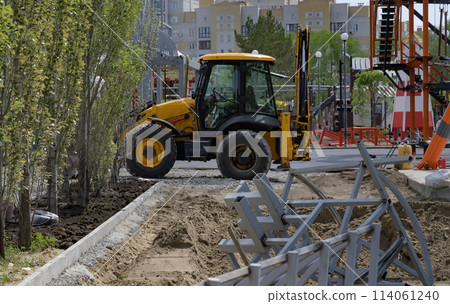 excavator is working and digging at construction site excavator is working and digging at construction site 114061240