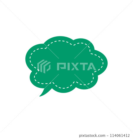 Simple green cloud-shaped speech bubble_double line_inner dashed line_left-facing single item Simple green cloud-shaped speech bubble_double line_inner dashed line_left-facing single item 114061412