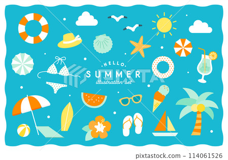 Illustration set of summer items Sea Summer vacation Beach Simple Cute Tropical Resort Travel Vacation 114061526
