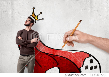 Man with crown graffiti and pencil 114061539