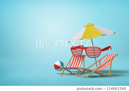 Summer beach vacation with deck chairs 114061540