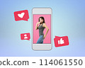 Woman inside phone with social media icons 114061550