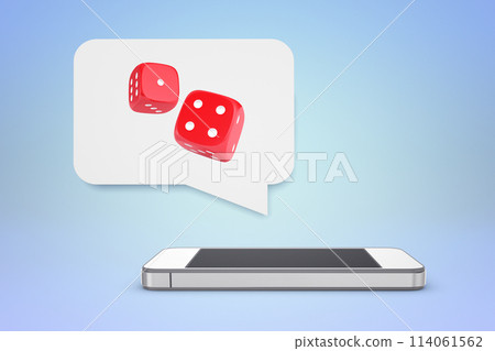 Red dice graphic emerging from smartphone 114061562